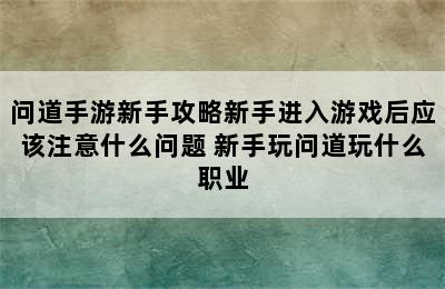 问道手游新手攻略新手进入游戏后应该注意什么问题 新手玩问道玩什么职业